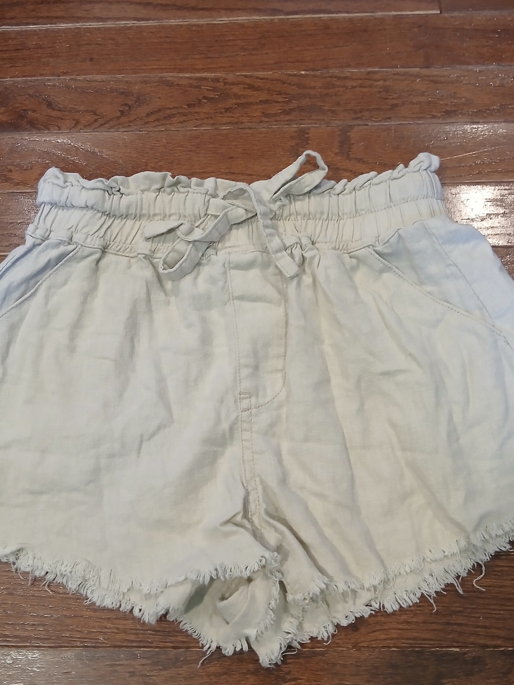 Rewash Linen Blend Light Cream Paperbag Waist Drawstring Shorts Gause Wz Small